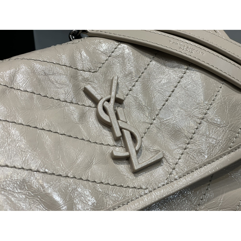 Saint Laurent Niki Baby Crocodile Print Shoulder Bag Beige Mini