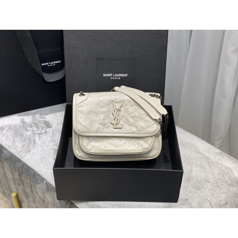 Saint Laurent Niki Baby Crocodile Print Shoulder Bag Cream White