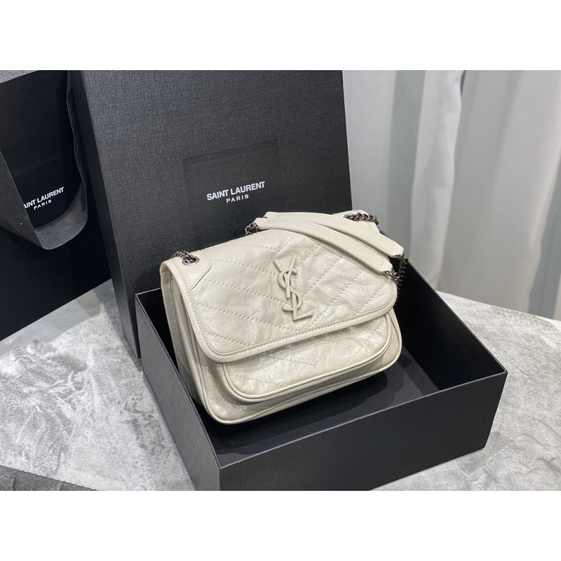 Saint Laurent Niki Baby Crocodile Print Shoulder Bag Cream White