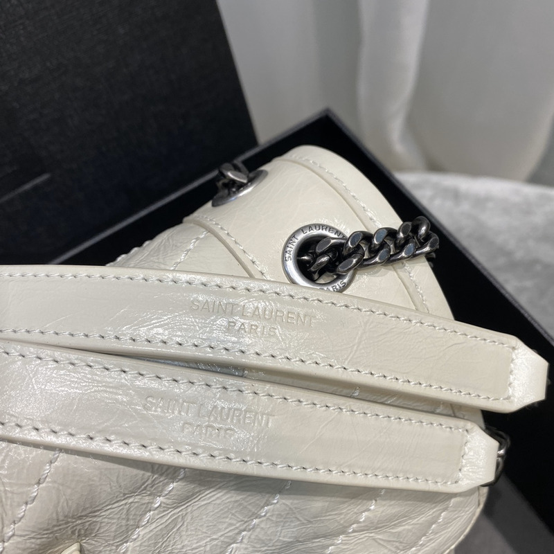 Saint Laurent Niki Baby Crocodile Print Shoulder Bag Cream White