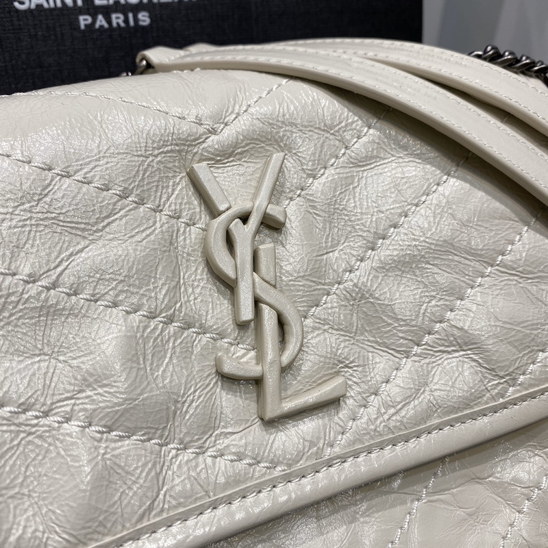 Saint Laurent Niki Baby Crocodile Print Shoulder Bag Cream White