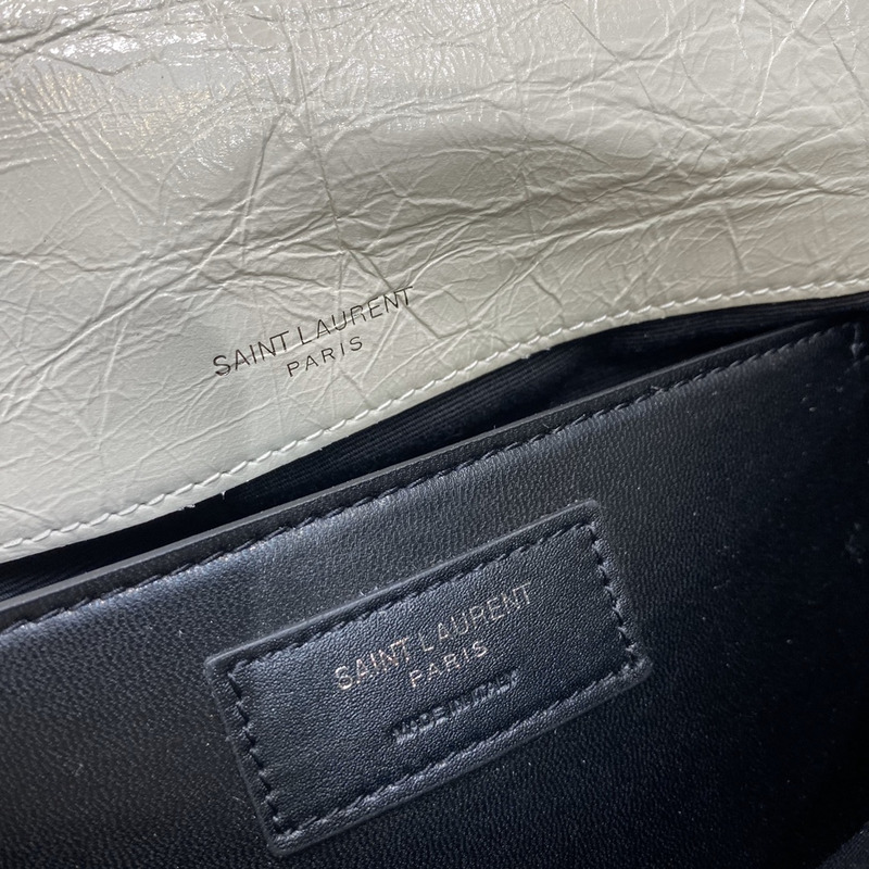 Saint Laurent Niki Baby Crocodile Print Shoulder Bag Cream White