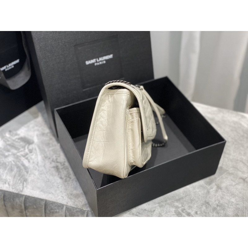 Saint Laurent Niki Baby Crocodile Print Shoulder Bag Cream White