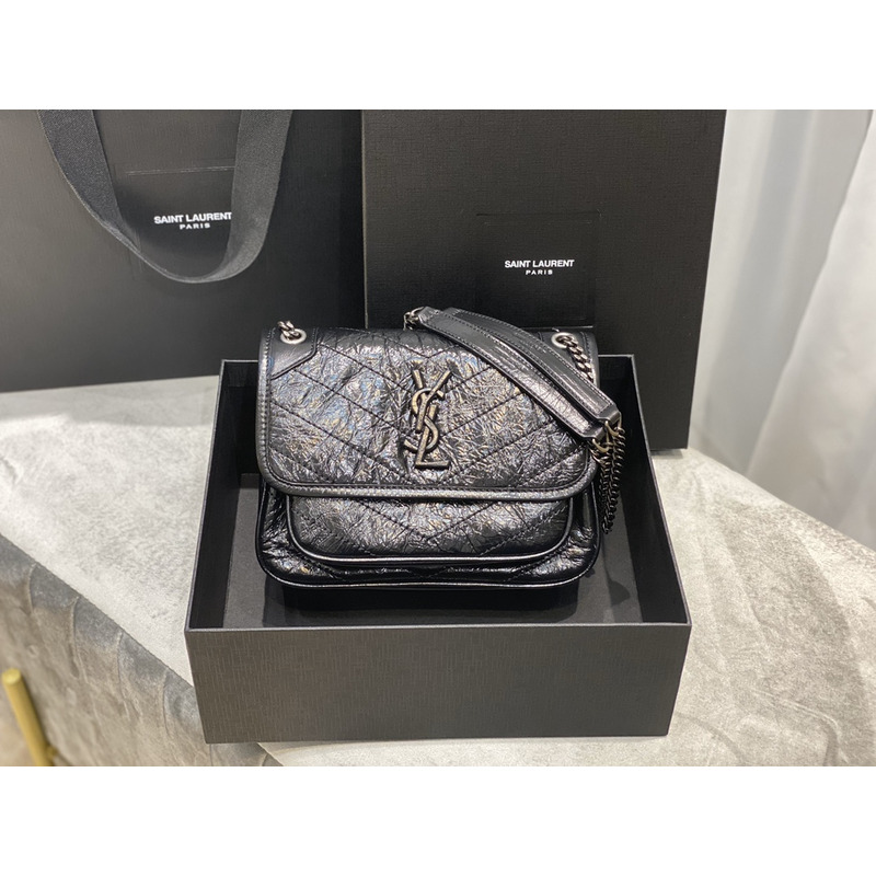 Saint Laurent Niki Baby Crocodile Print Shoulder Bag Black