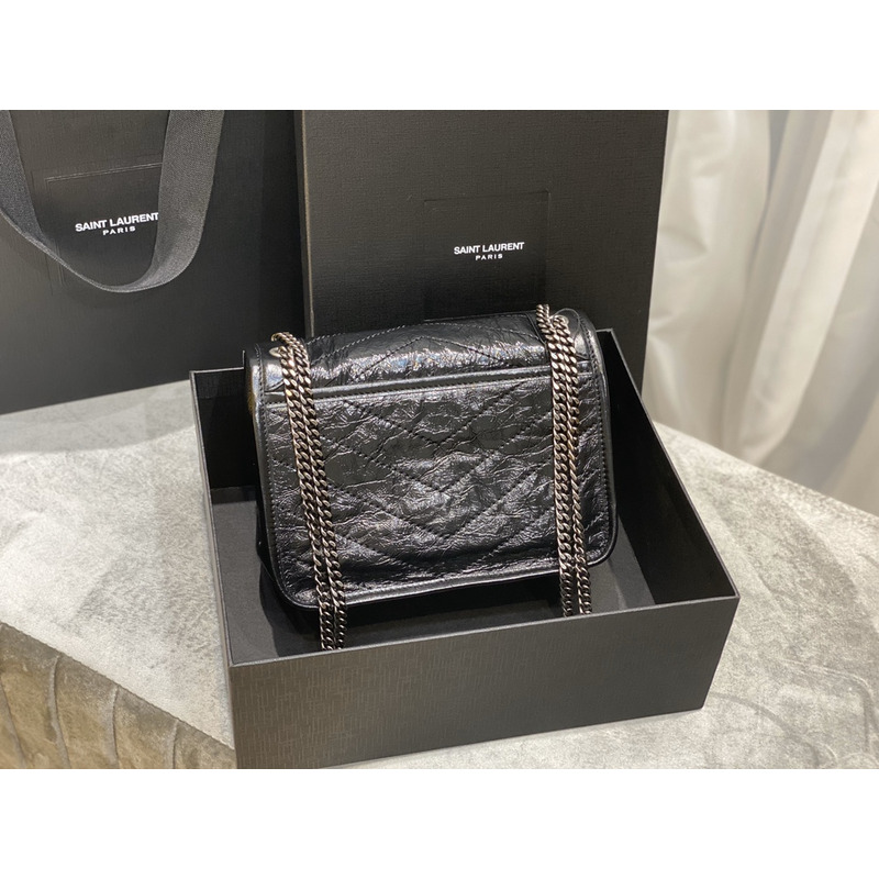 Saint Laurent Niki Baby Crocodile Print Shoulder Bag Black