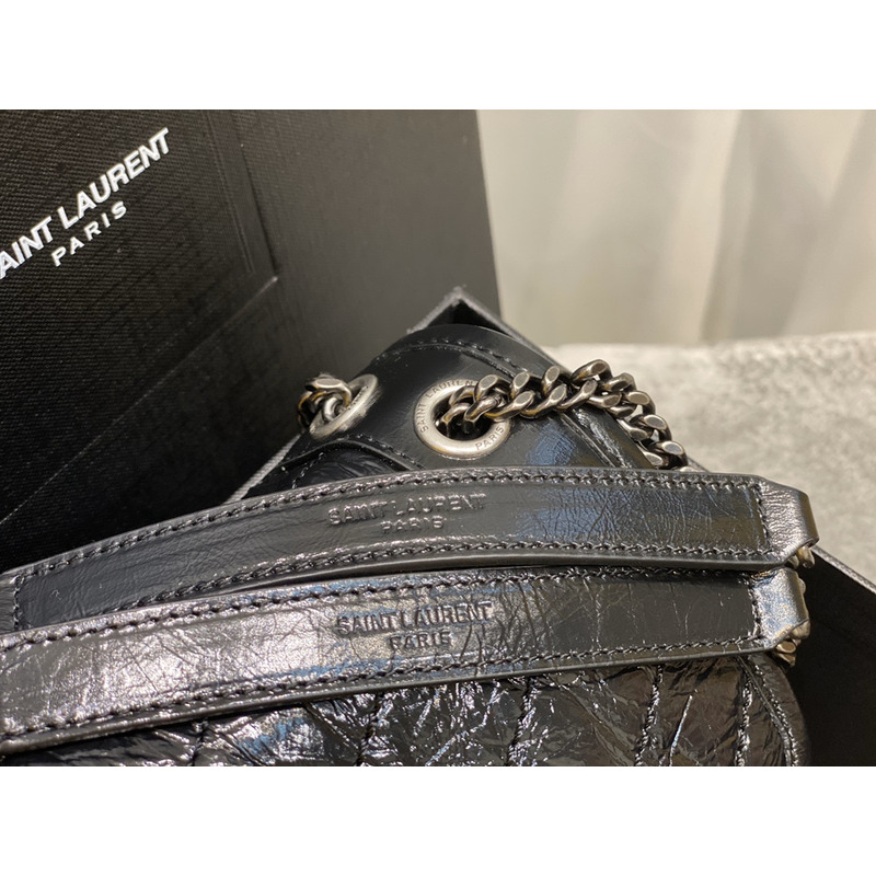 Saint Laurent Niki Baby Crocodile Print Shoulder Bag Black