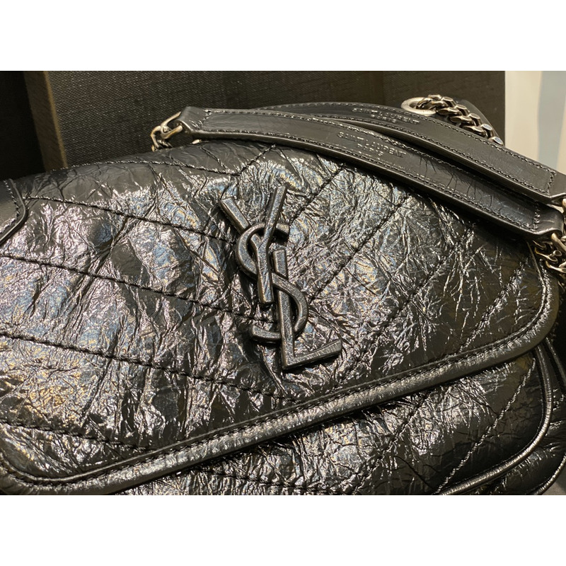 Saint Laurent Niki Baby Crocodile Print Shoulder Bag Black