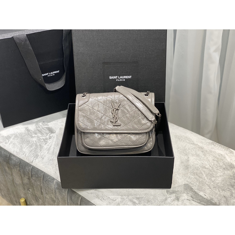 Saint Laurent Niki Baby Crocodile Print Shoulder Bag Grey