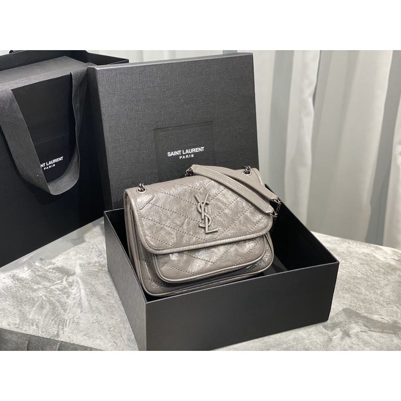 Saint Laurent Niki Baby Crocodile Print Shoulder Bag Grey