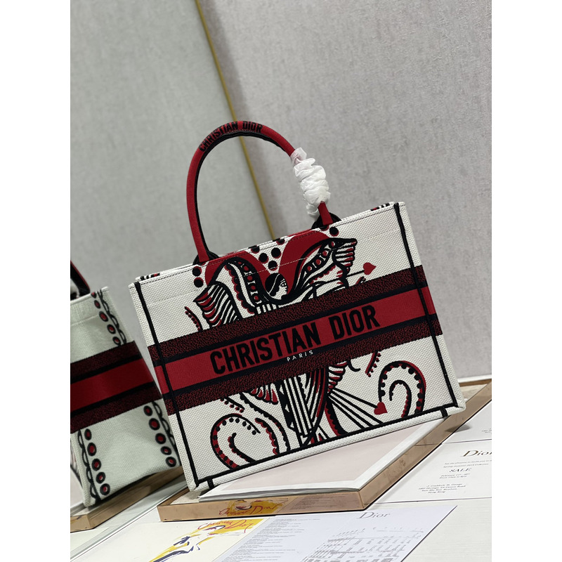 D*or ladies shopping bag graffiti tote bag 36×28 cm red and white