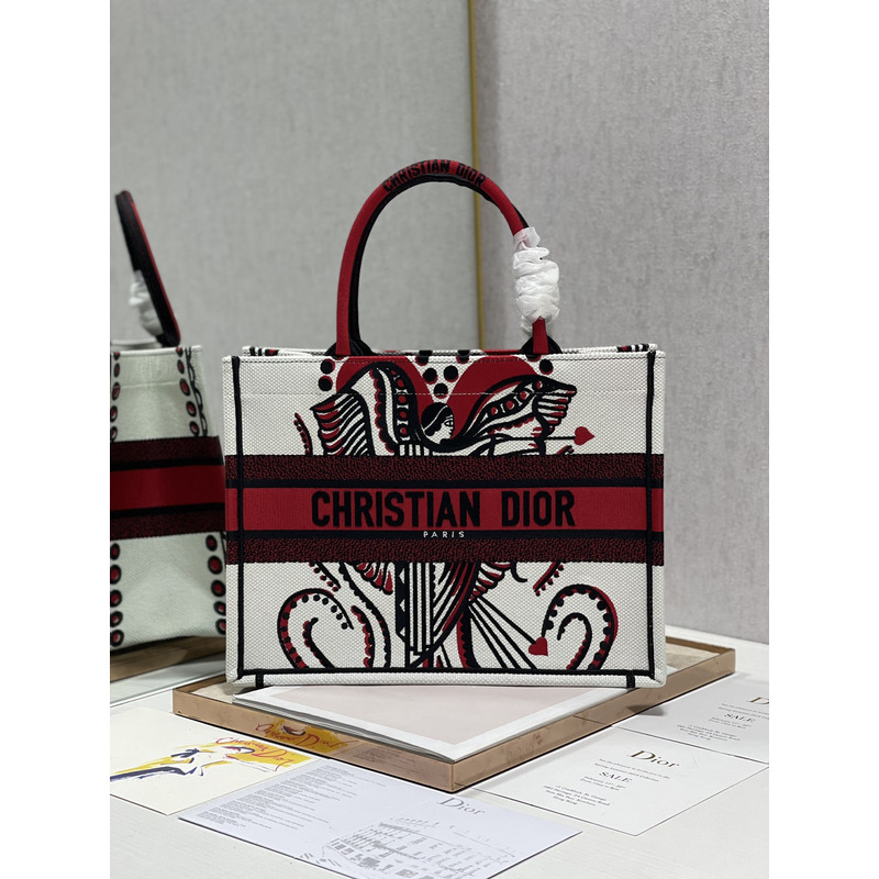 D*or ladies shopping bag graffiti tote bag 36×28 cm red and white