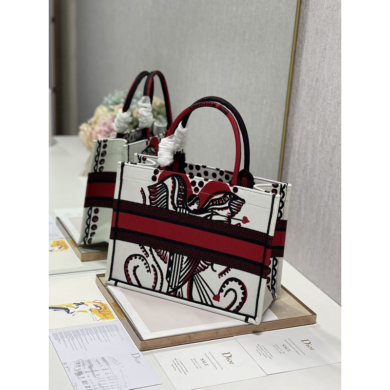 D*or ladies shopping bag graffiti tote bag 36×28 cm red and white