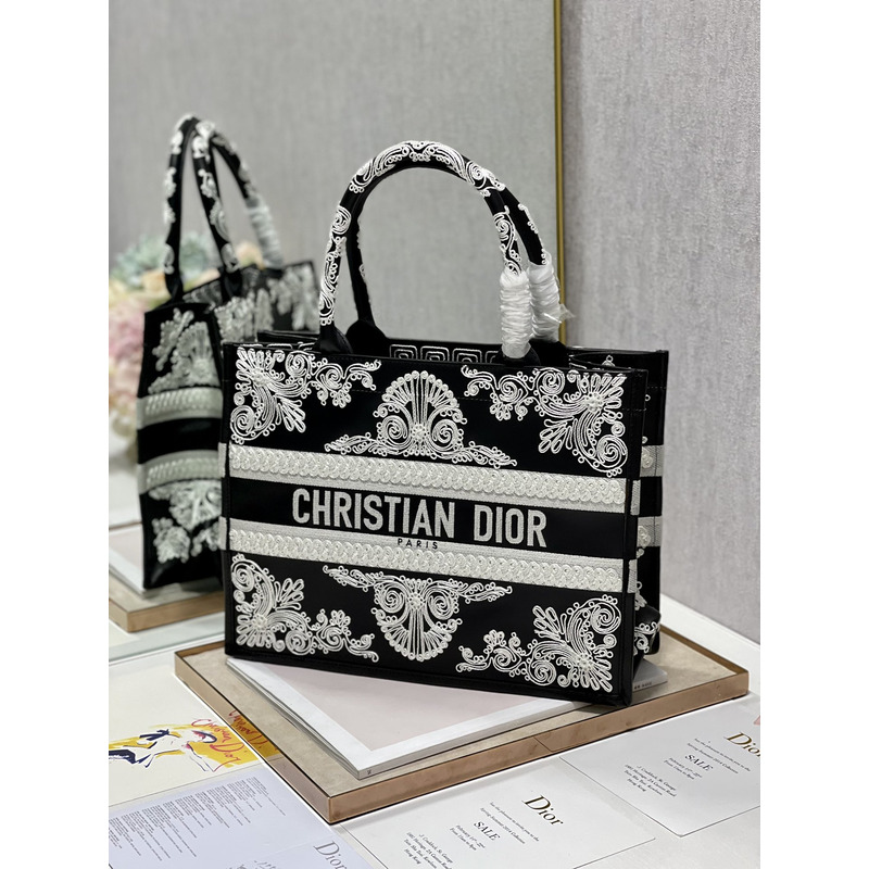 D*or book tote printed embroidery handbag dark