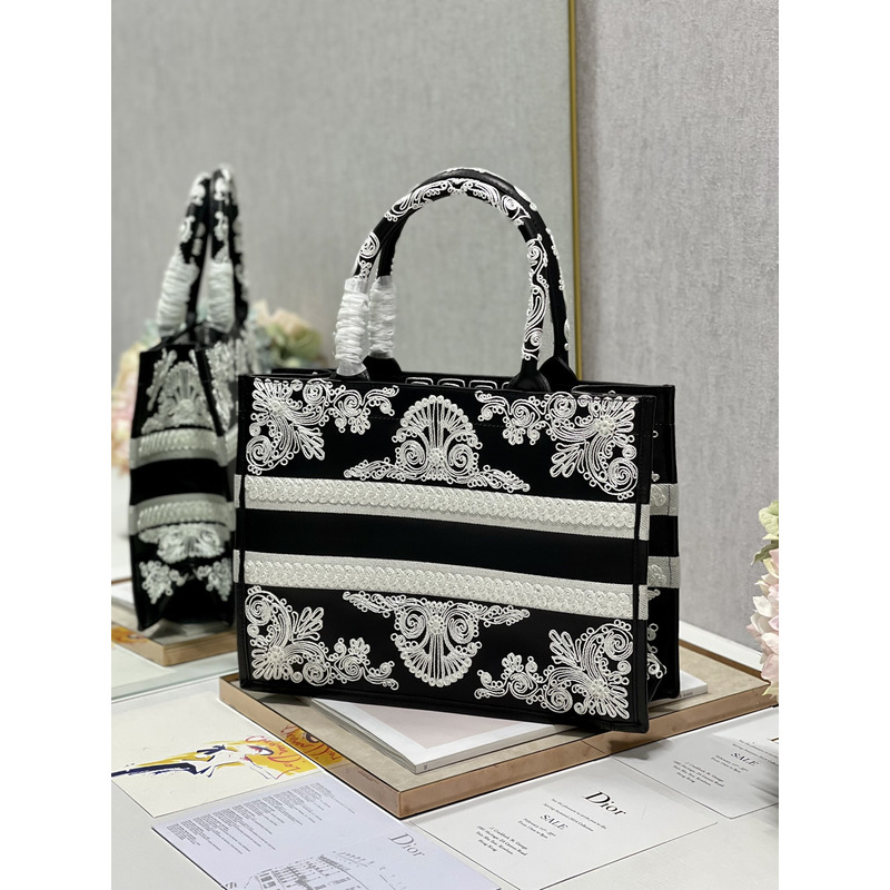 D*or book tote printed embroidery handbag dark