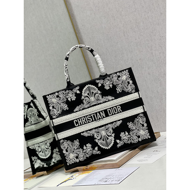 D*or book tote printed embroidery handbag dark l