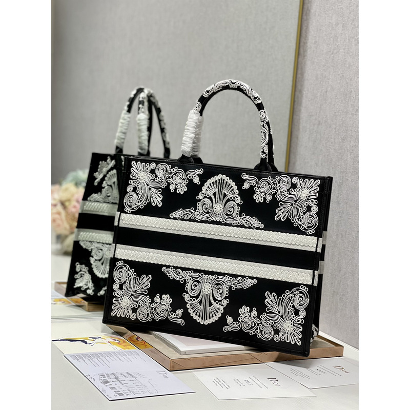 D*or book tote printed embroidery handbag dark l