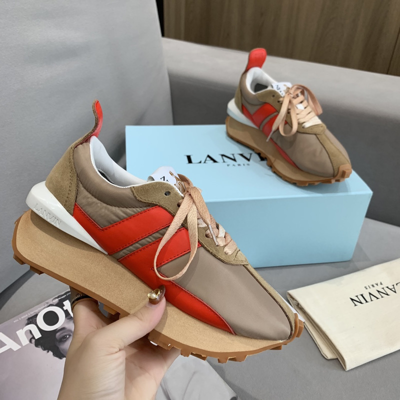 LANVIN Bumper Red Striped Sneakers on Brown