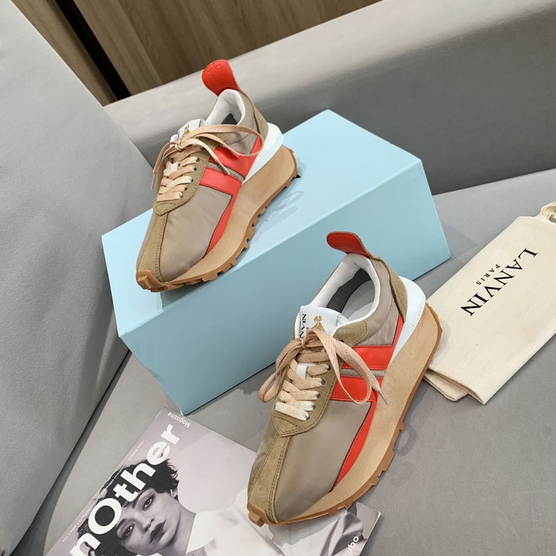 LANVIN Bumper Red Striped Sneakers on Brown