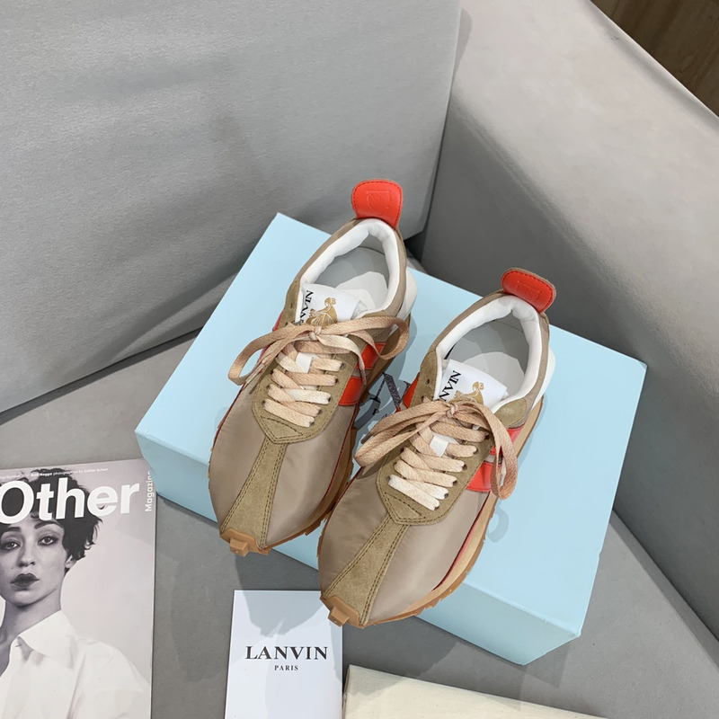 LANVIN Bumper Red Striped Sneakers on Brown