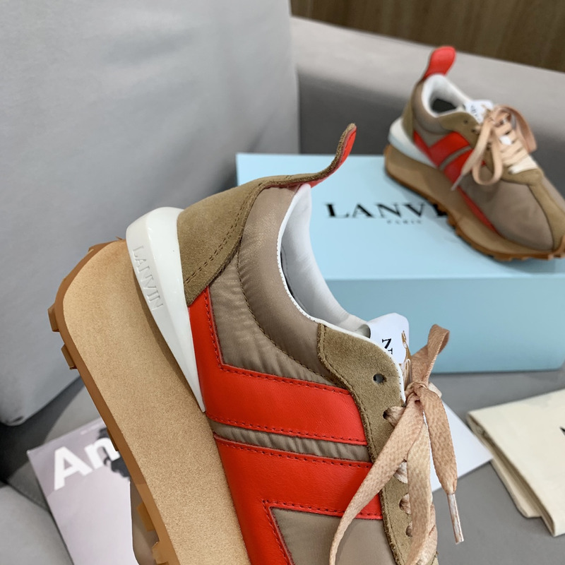 LANVIN Bumper Red Striped Sneakers on Brown