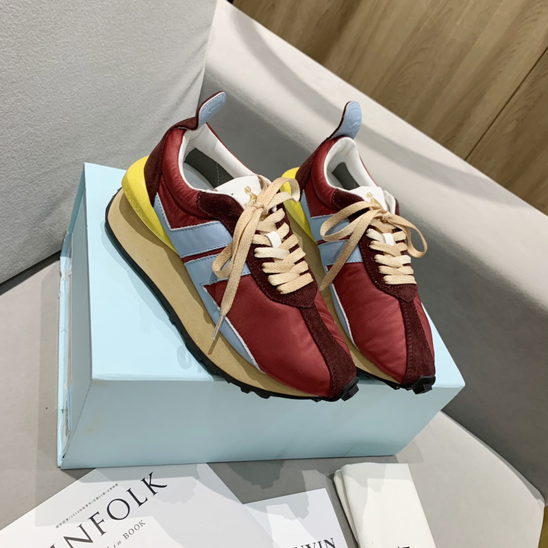 LANVIN Bumper BlueStriped Sneakers on Red