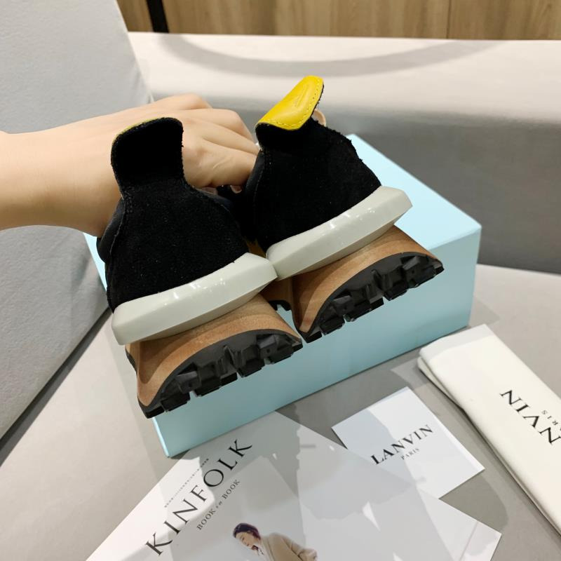 LANVIN Bumper Yellow Striped Sneakers on Black