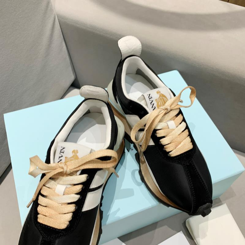 LANVIN Bumper White Striped Sneakers on Black