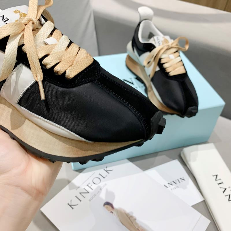 LANVIN Bumper White Striped Sneakers on Black