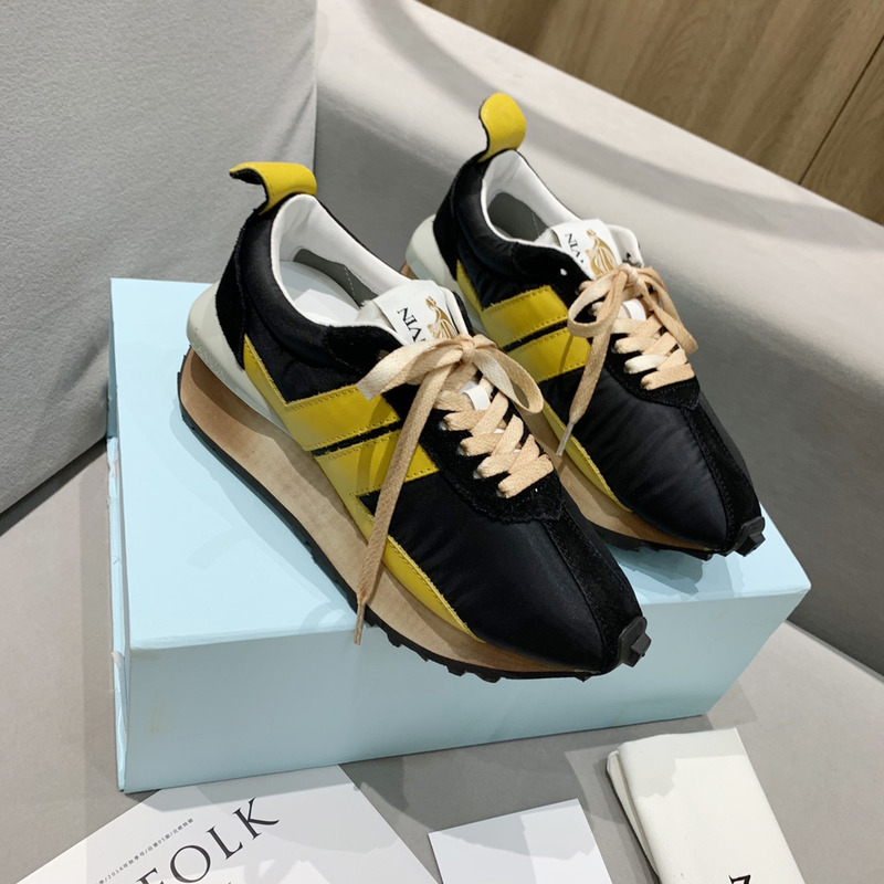 LANVIN Bumper Yellow Striped Sneakers on Black