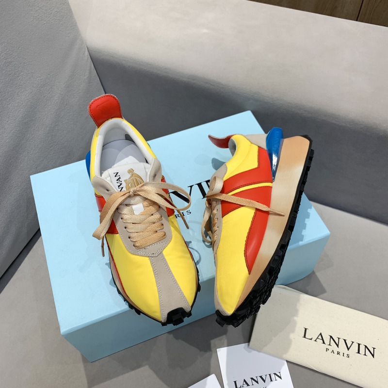 LANVIN Bumper Red Striped Sneakers on Yellow