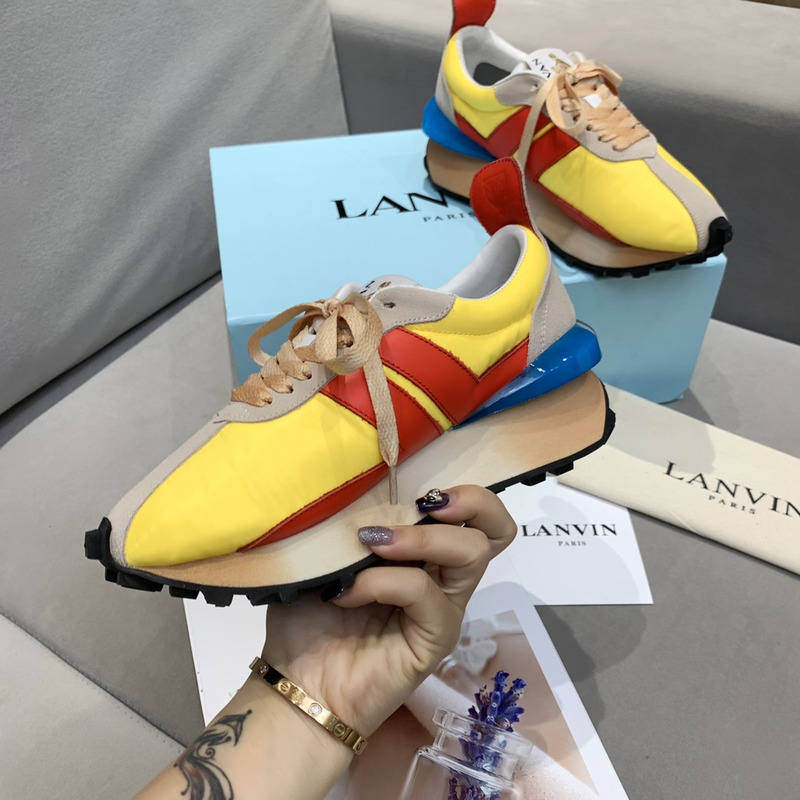 LANVIN Bumper Red Striped Sneakers on Yellow