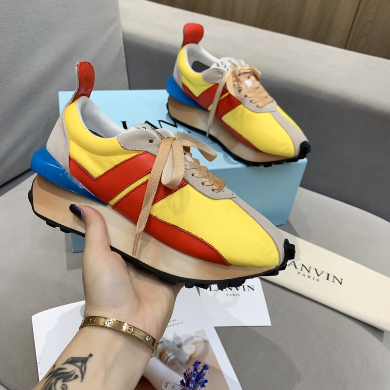 LANVIN Bumper Red Striped Sneakers on Yellow