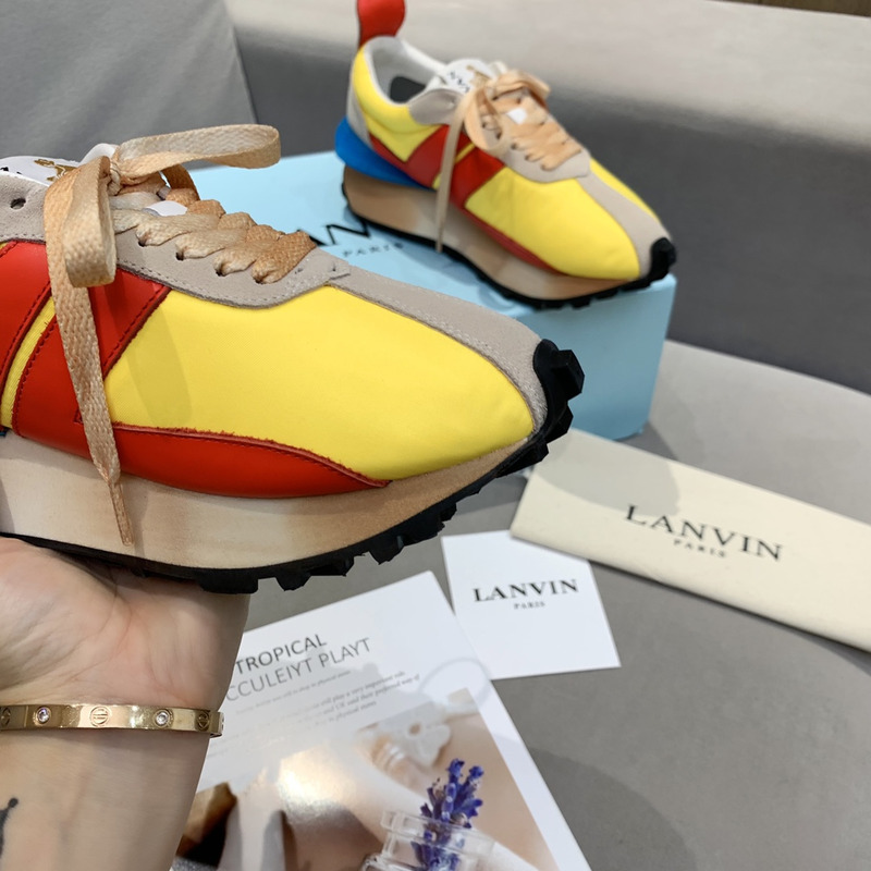 LANVIN Bumper Red Striped Sneakers on Yellow