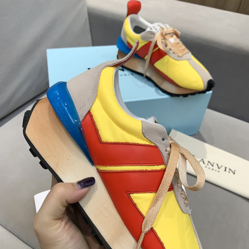 LANVIN Bumper Red Striped Sneakers on Yellow