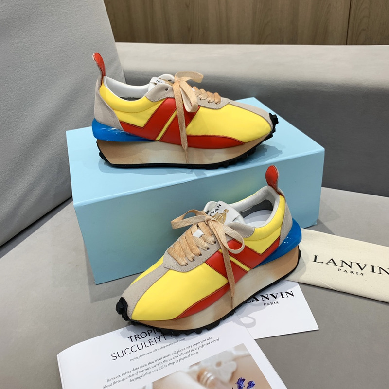 LANVIN Bumper Red Striped Sneakers on Yellow