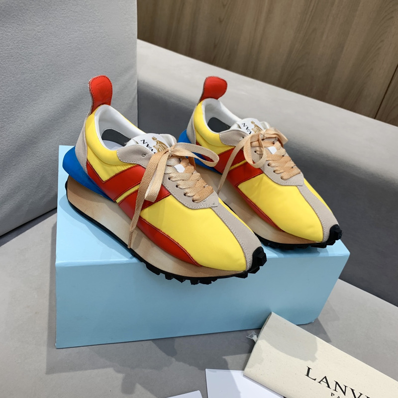 LANVIN Bumper Red Striped Sneakers on Yellow