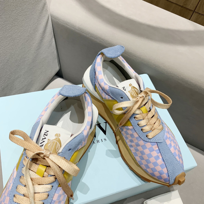 LANVIN Bumper Pink Blue Plaid Yellow Stripe Sneaker