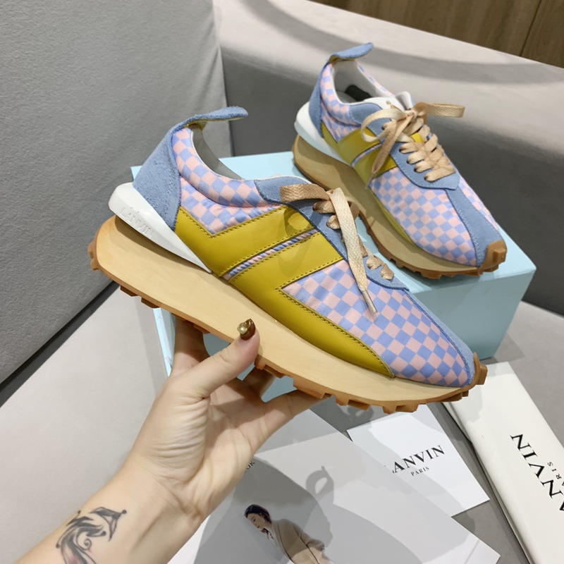 LANVIN Bumper Pink Blue Plaid Yellow Stripe Sneaker