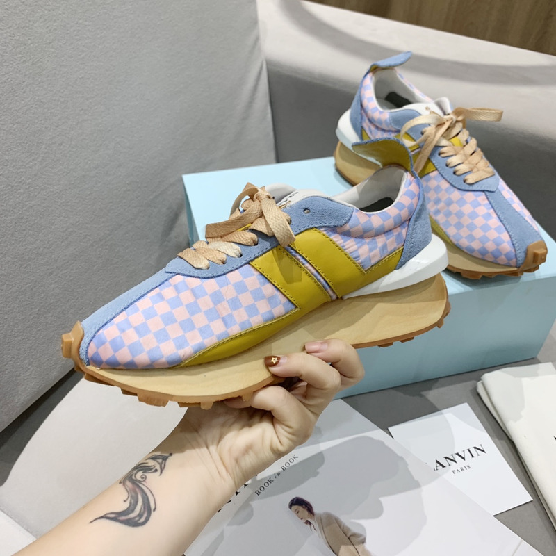 LANVIN Bumper Pink Blue Plaid Yellow Stripe Sneaker