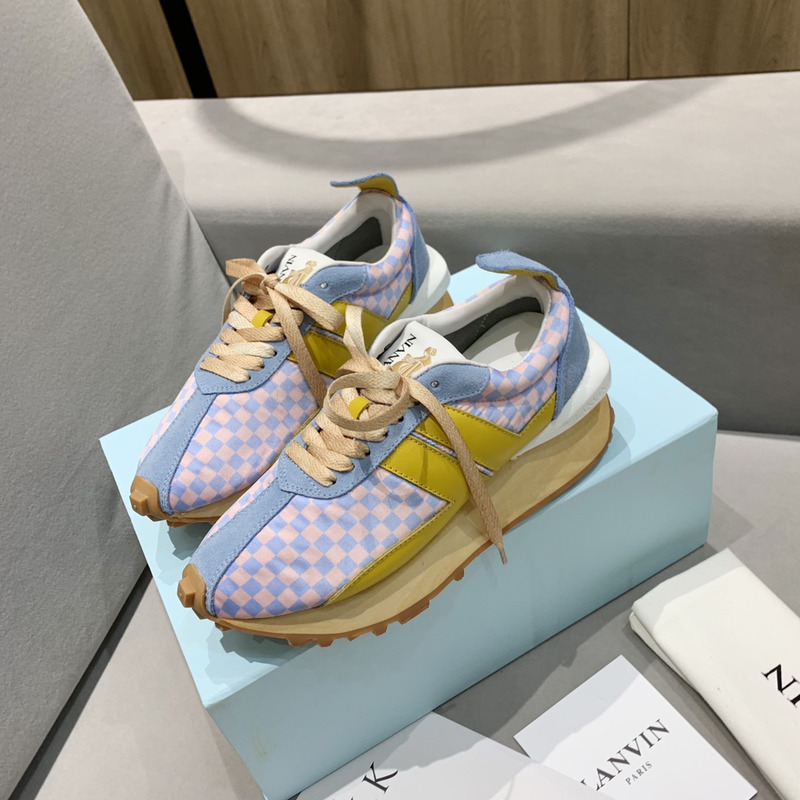 LANVIN Bumper Pink Blue Plaid Yellow Stripe Sneaker