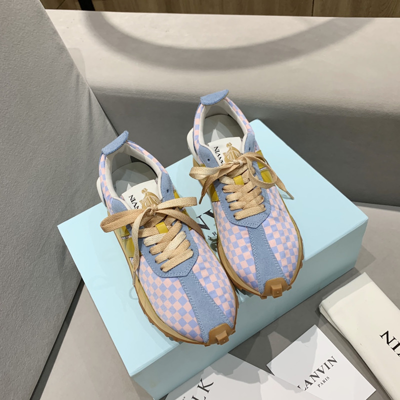 LANVIN Bumper Pink Blue Plaid Yellow Stripe Sneaker