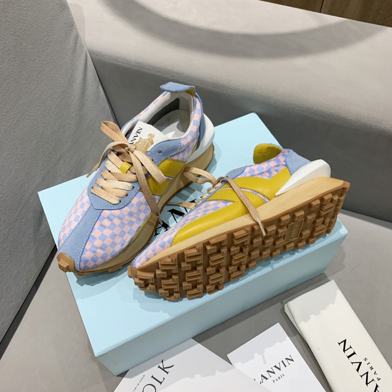 LANVIN Bumper Pink Blue Plaid Yellow Stripe Sneaker