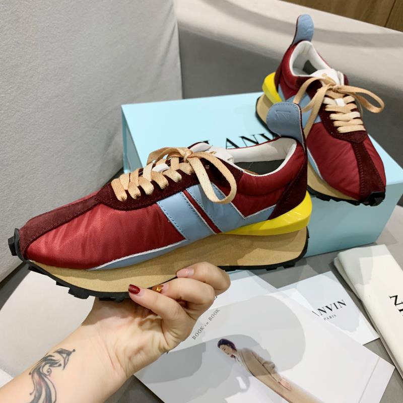 LANVIN Bumper Blue Striped Sneakers on Red