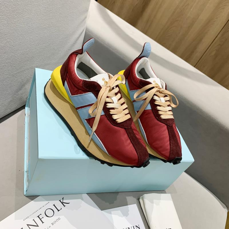 LANVIN Bumper Blue Striped Sneakers on Red