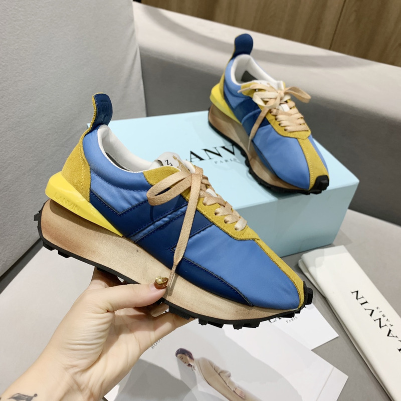 LANVIN Bumper Dark Blue Striped Sneakers on Blue