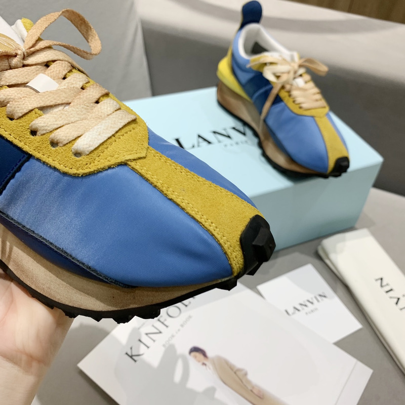 LANVIN Bumper Dark Blue Striped Sneakers on Blue