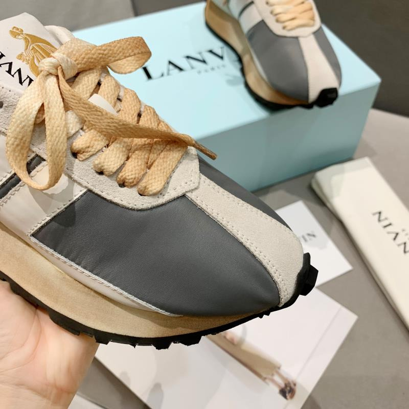 LANVIN Bumper Beige Striped Sneakers on Grey