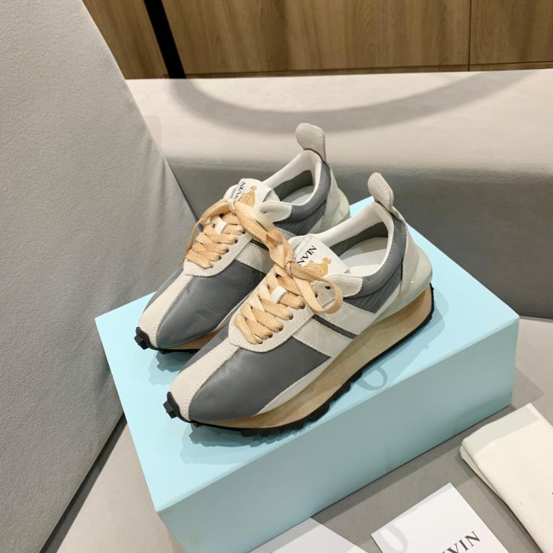 LANVIN Bumper Beige Striped Sneakers on Grey