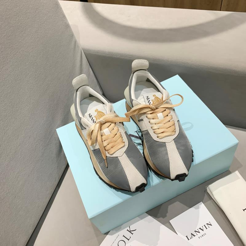 LANVIN Bumper Beige Striped Sneakers on Grey