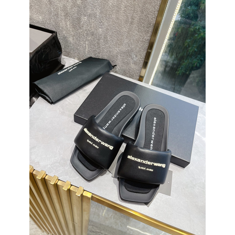 Alexander Wang Leather Pool Slippers Black